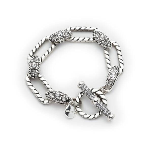 Crystal Link Charm Zircon Stone Silver Plated Bracelet - 1