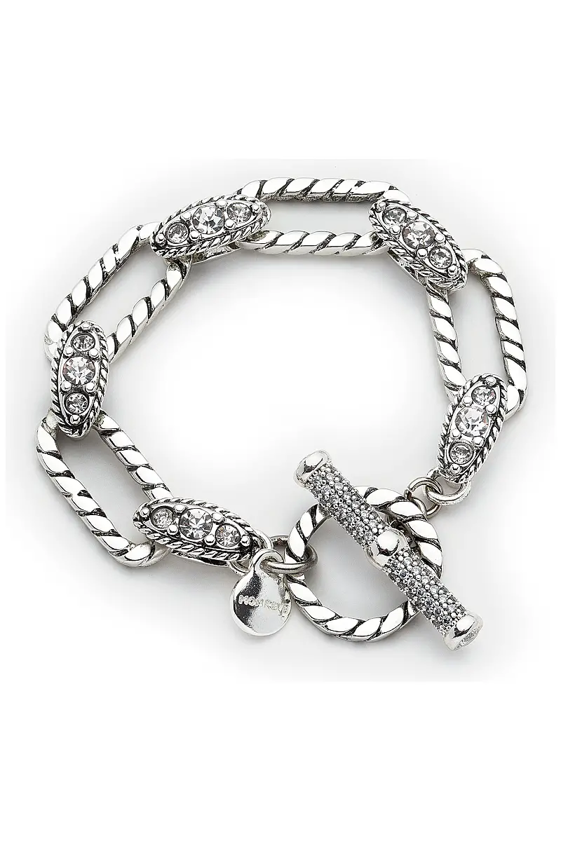 Crystal Link Charm Zircon Stone Silver Plated Bracelet