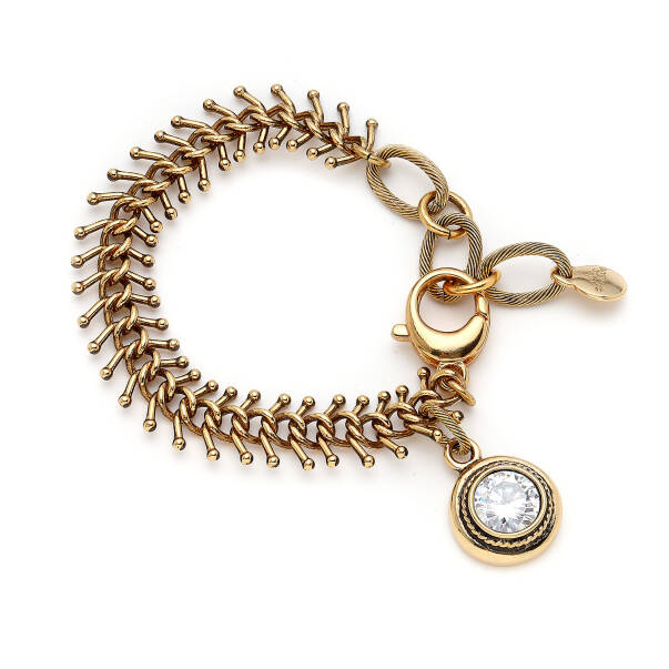 Crystal Path Round Zircon Pendant Chain Bracelet - 1