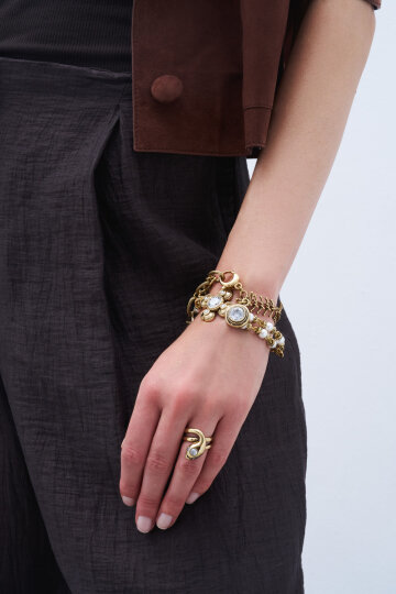 Crystal Path Round Zircon Pendant Chain Bracelet - (1)