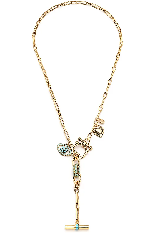 Cyanne Heart & Eye Charm Gold Plated Chain Necklace - (1)