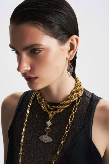 Dakota Altın Kaplama Göz,Güneş Charm İğneli Küpe - (1)