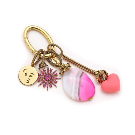 Dazzle Gold Plated Agate Natural Stone Heart Charm Bag Accessory - 