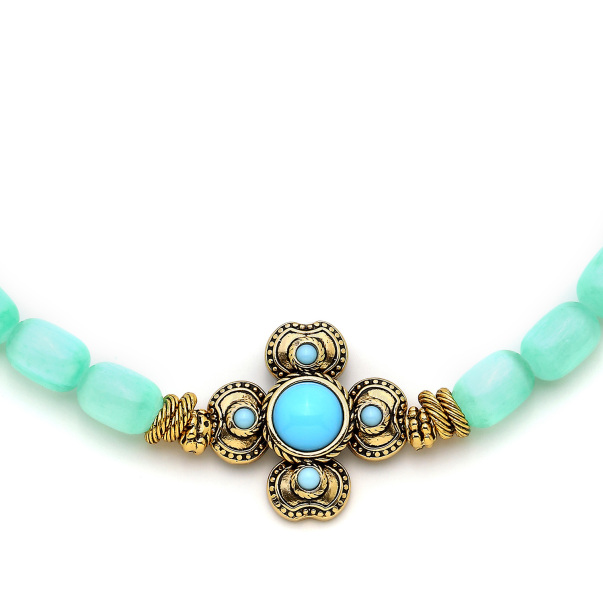 Deep Blue Turquoise Selenite Natural Stone Clover Charm Necklace - 3