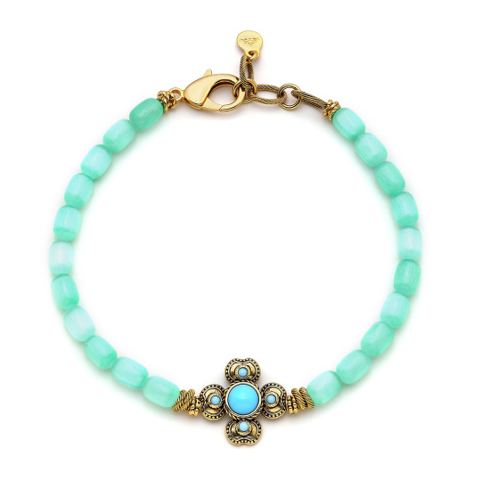 Deep Blue Turquoise Selenite Natural Stone Clover Charm Necklace 