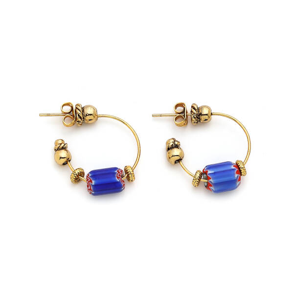 Desert Hoop Glass Bead Gold Plated Pierced Hoop Earrings - 1