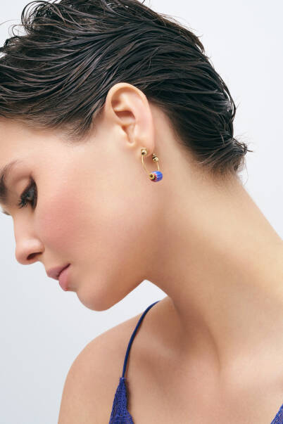 Desert Hoop Glass Bead Gold Plated Pierced Hoop Earrings - 2