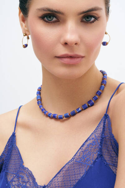 Desert Hoop Glass Bead Gold Plated Pierced Hoop Earrings - 3