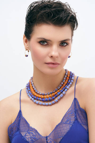 Desert Hoop Glass Bead Gold Plated Pierced Hoop Earrings - 7