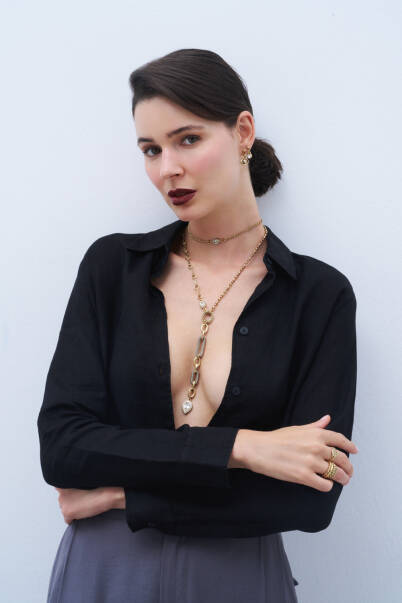 Dewdrop Zircon Drop Charm Chain Necklace - 5