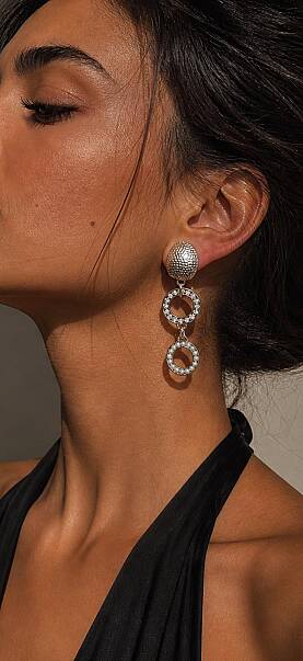 Disco Halka Charm Gümüş Kaplama Klipsli Küpe - 2