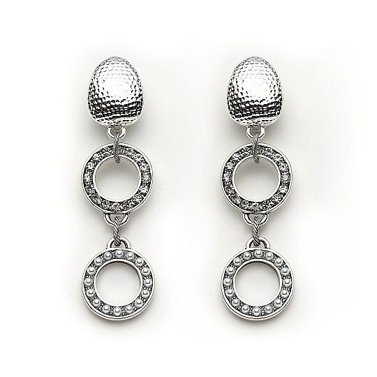 Disco Hoop Charm Silver Plated Clip-On Earrings - 