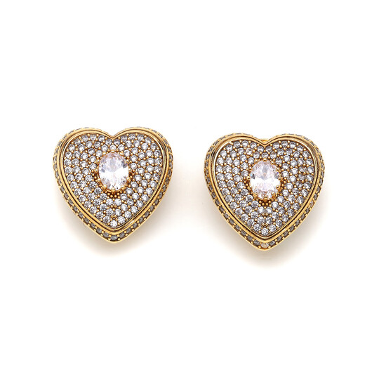 Doreen Zircon Gold Plated Heart Clip-On Earrings - (1)