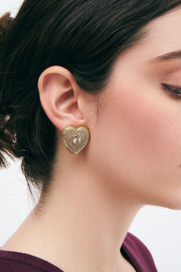 Doreen Zircon Gold Plated Heart Clip-On Earrings 