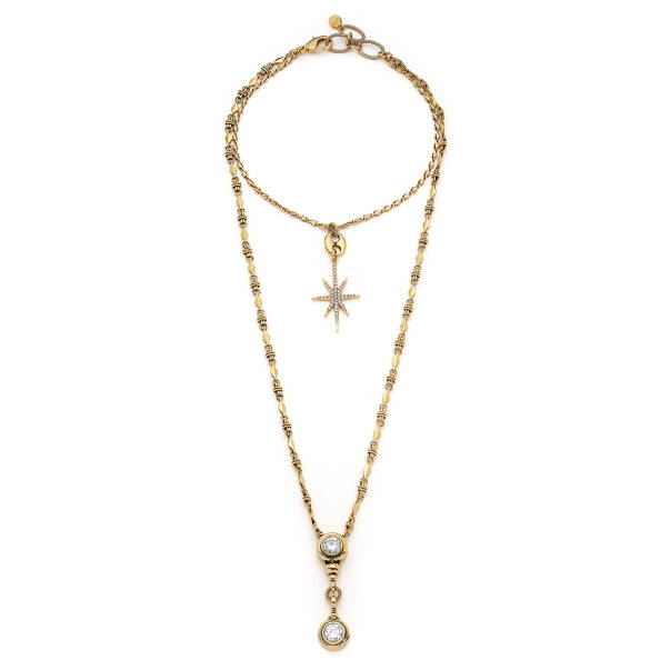 Double Assist Gold Plated Star Charm Multi Chain Necklace - 1