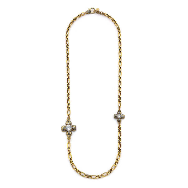 Double Luck Gold Plated Clover Zircon Charm Chain Necklace - 3