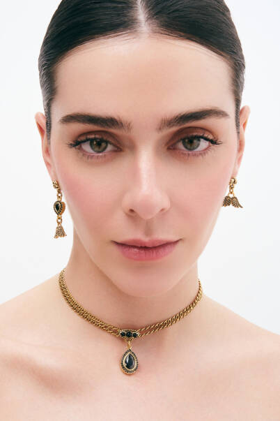 Dropped Angel Black Zircon Wings Pinned Earrings - 2