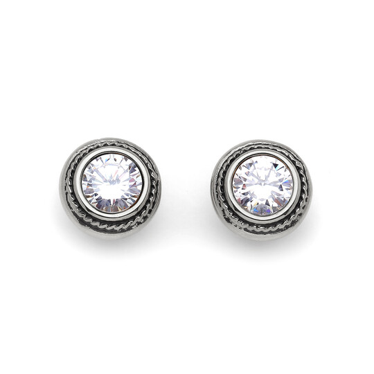 Duches Zircon Silver Plated Pinned Earrings 