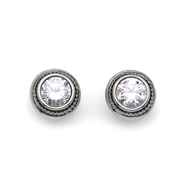 Duches Zircon Silver Plated Pinned Earrings - 1