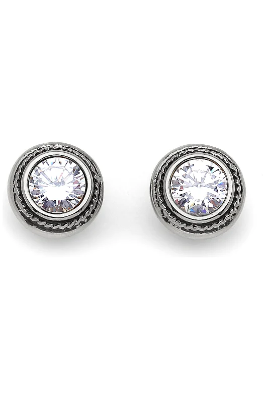 Duches Zircon Silver Plated Pinned Earrings 