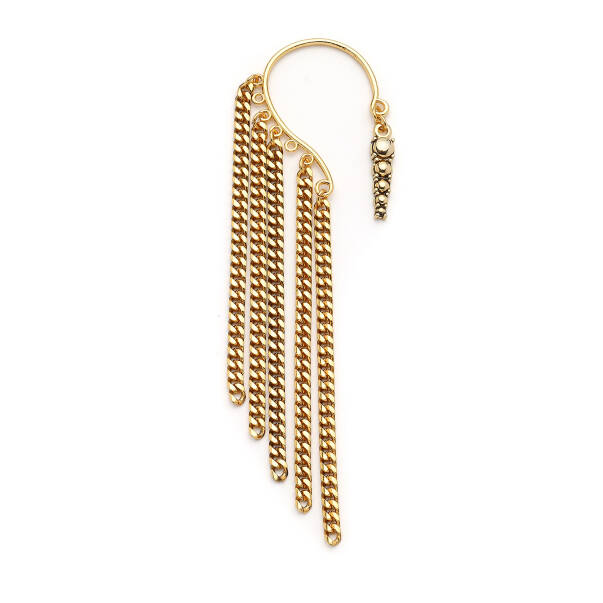 Dynasty Gold Plated Chain Tassel Earrings - 1