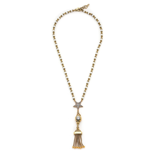 Ecelectic Harmony Pearl Gold Plated Star Zircon Charm Necklace 