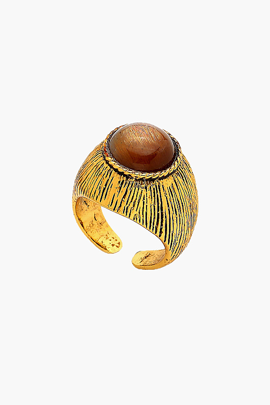 Eclipse Gold-Plated Cat's Eye Stone Ring - 