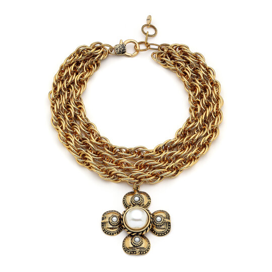 Eclipse Gold Plated Pearl Clover Charm Multi Chain Necklace - 