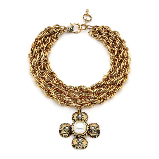 Eclipse Gold Plated Pearl Clover Charm Multi Chain Necklace - 1