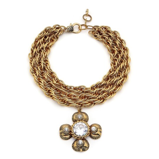 Eclipse Gold Plated Pearl Clover Charm Multi Chain Necklace - 