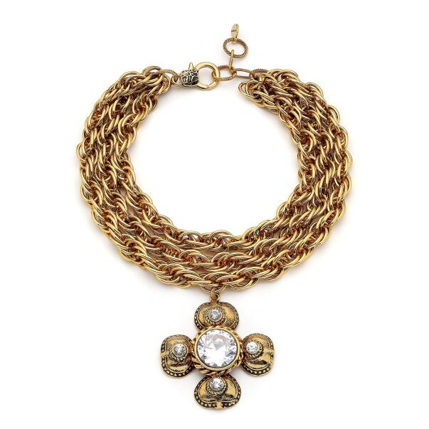 Eclipse Gold Plated Pearl Clover Charm Multi Chain Necklace - 1