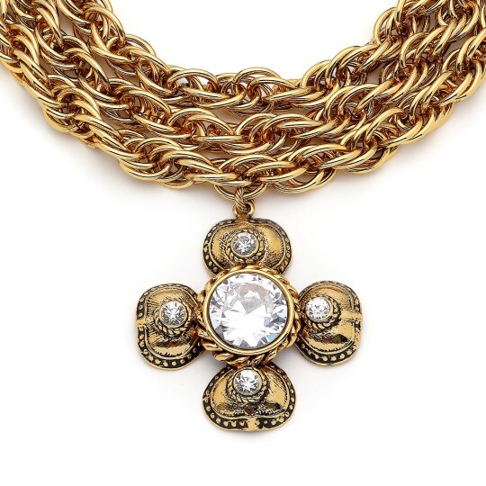 Eclipse Gold Plated Pearl Clover Charm Multi Chain Necklace - (1)