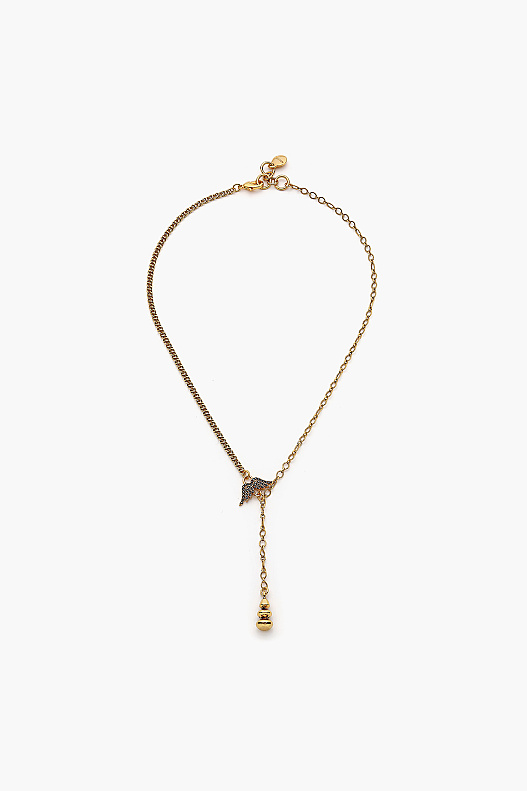Edgy Kanat Charm Siyah Zirkon Taş Altın Kaplama Zincir Kolye - 