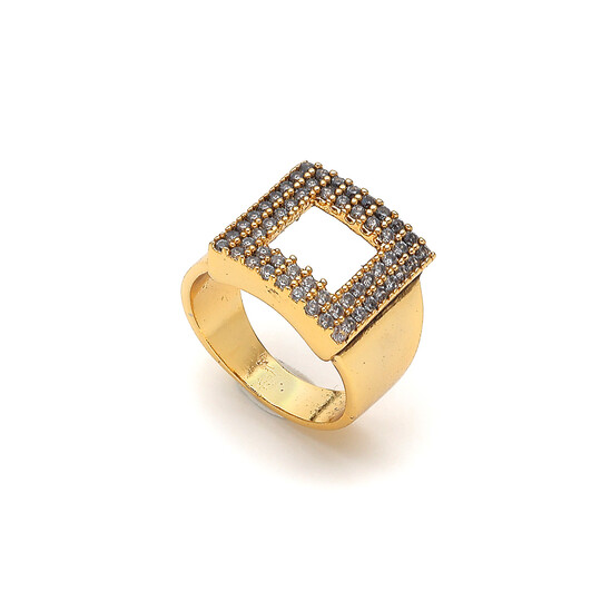 Elara Zircon Gold Plated Square Ring - 
