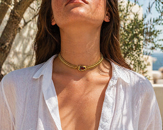 Elara Zirkon Göz Charm Altın Kaplama Zincir Kolye - (1)