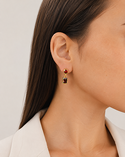 Elior Zircon Stone Gold Plated Pinned Earring - (1)