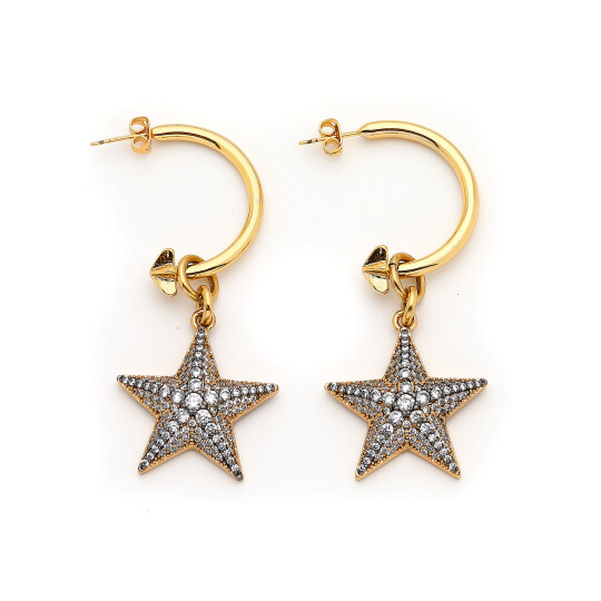 Elizabeth Gold Plated Star Zircon Charm Pinned Earrings 