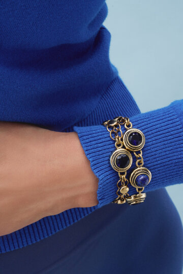 Ember Lapis Natural Stone Gold Plated Chain Bracelet - (1)