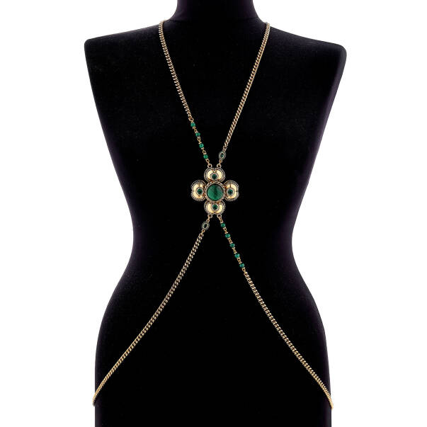 Emerald Flow Malachite Clover Charm Body Chain - 1