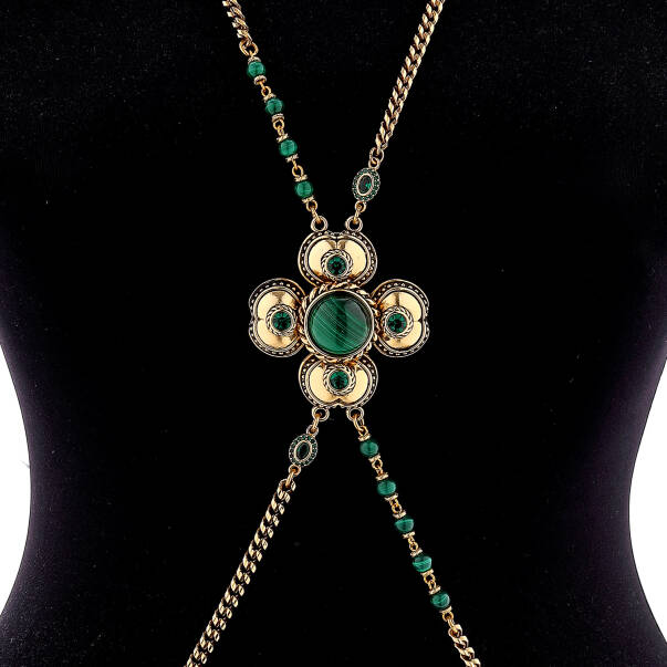 Emerald Flow Malahit Yonca Charm Zincir Vücut Aksesuarı - 3
