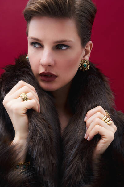 Emerald Link Zircon Stone Gold Plated Ring - 2