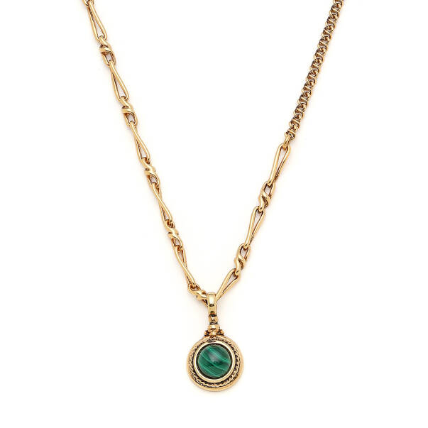 Emerald Soil Malachite Natural Stone Charm Gold Plated Chain Necklace - 3