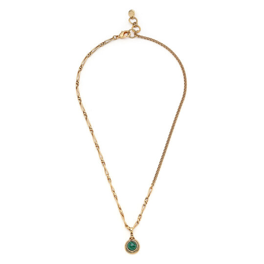 Emerald Soil Malachite Natural Stone Charm Gold Plated Chain Necklace 