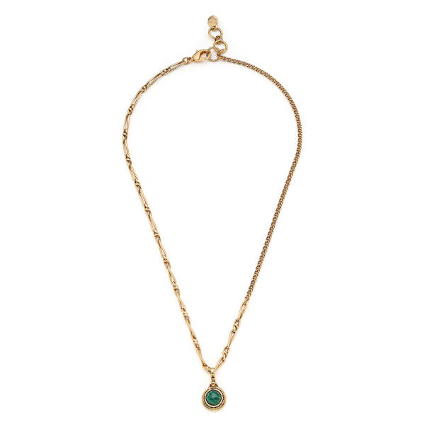 Emerald Soil Malachite Natural Stone Charm Gold Plated Chain Necklace - 1