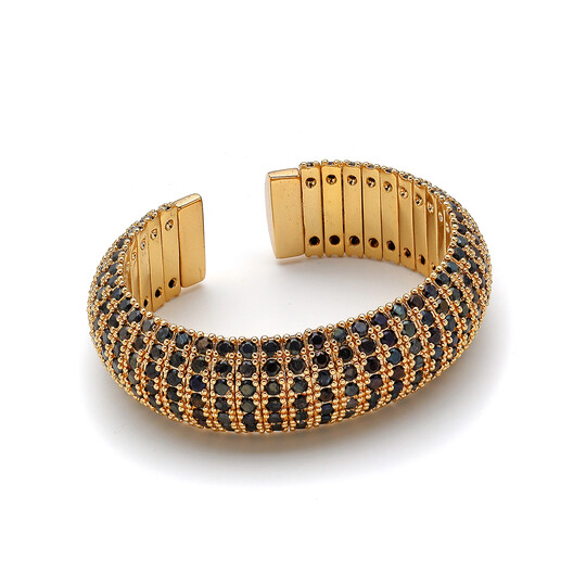 Eos Black Zircon Gold Plated Handcuff Bracelet 