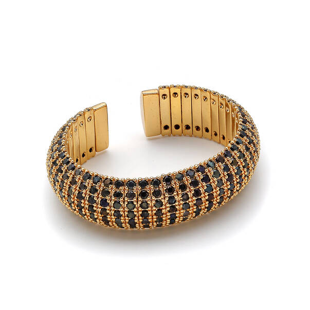 Eos Black Zircon Gold Plated Handcuff Bracelet