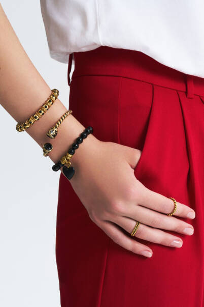 Epiphany Black Zircon Gold Plated Handcuff Bracelet - 4