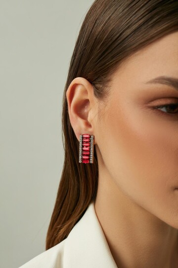 Erupta Kırmızı Zirkon Klips Küpe - (1)