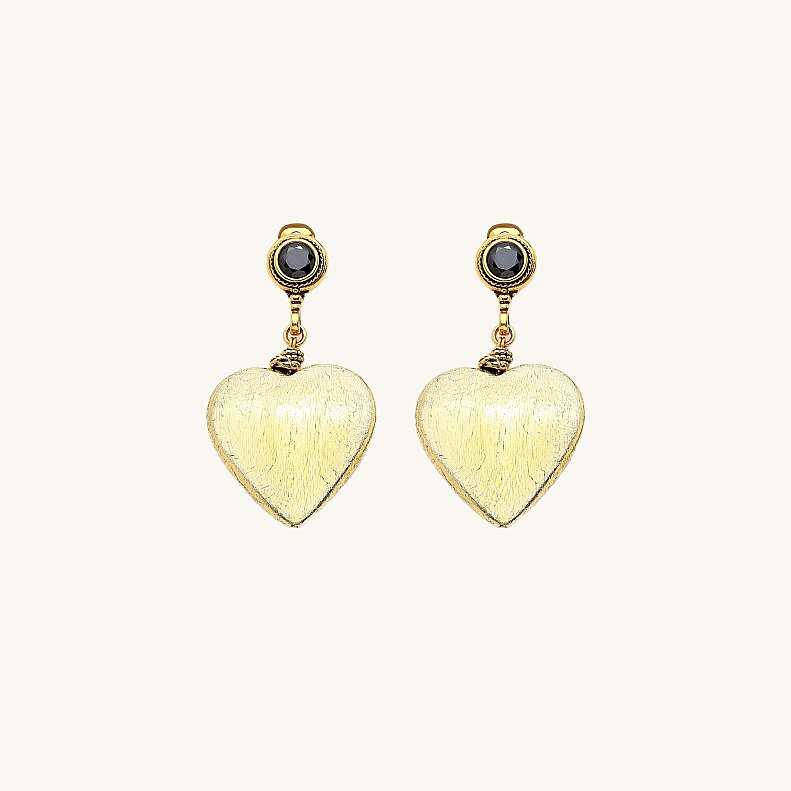 Esme Heart Kalp Charm Siyah Zirkon Taş Altın Kaplama İğneli Küpe - (1)