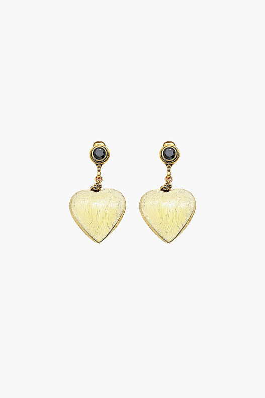 Esme Heart Kalp Charm Siyah Zirkon Taş Altın Kaplama İğneli Küpe - 